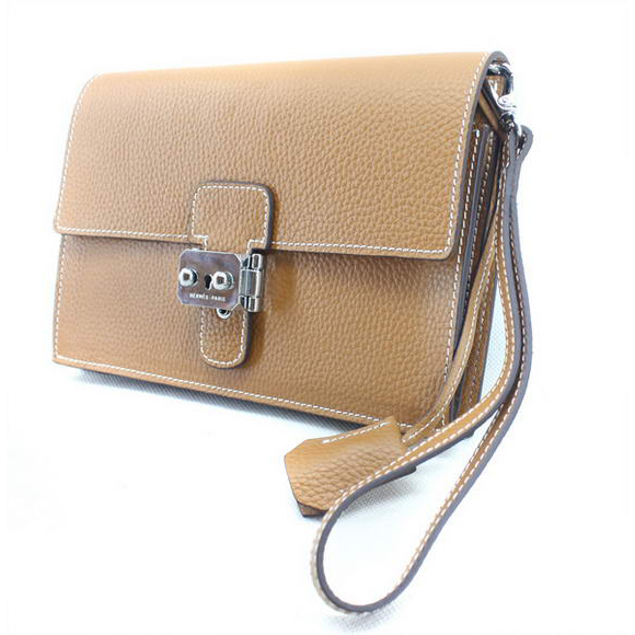 Hermes Jet Pochette Clutch Bag Clemence Leather Camel