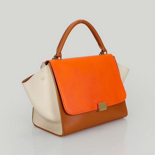 Celine Trapeze Bags Calfskin Orange&Brown&Offwhite