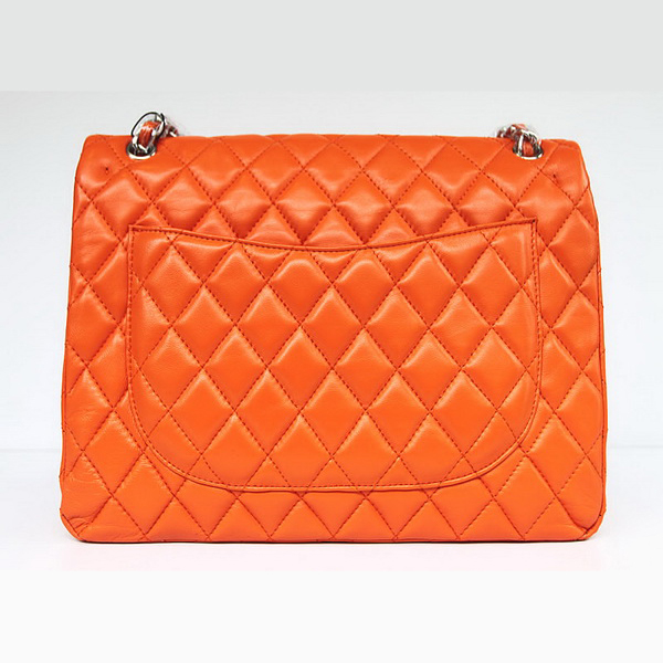 Chanel Flap Bag Quilted Orange Lambskin with Silver Chain 1116