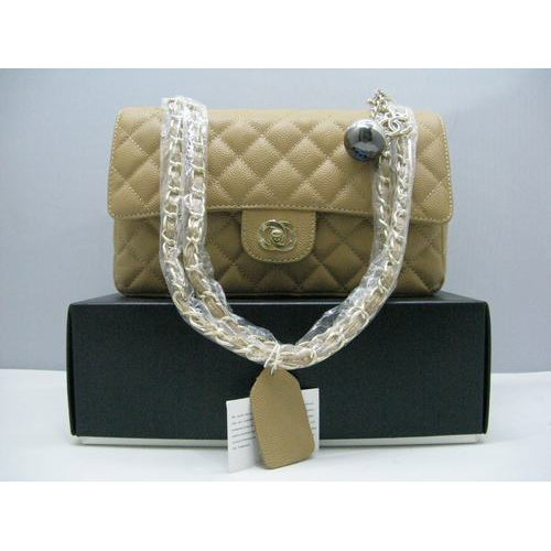 Chanel Caviar leather Apricot Flap bag with Gold chain