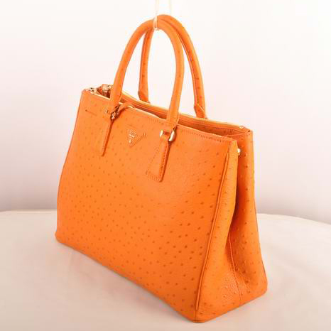 Prada Medium Ostrich Leather Tote Bag Orange