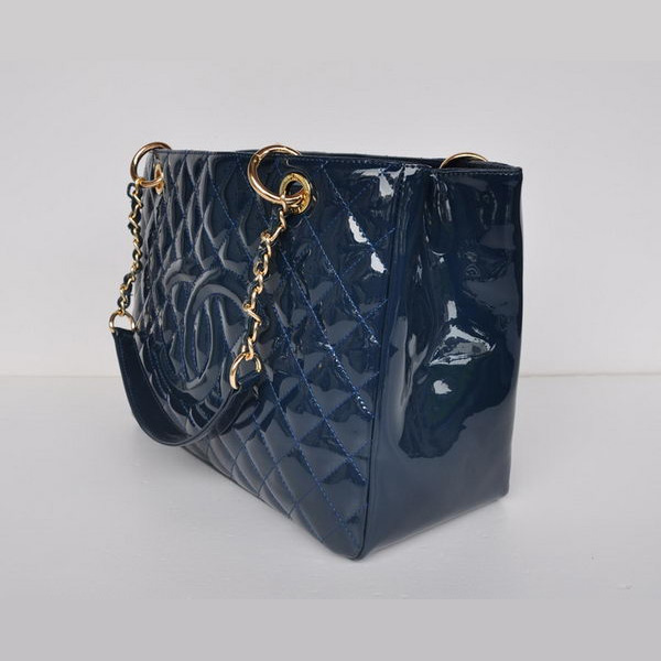 Chanel A50995 RoyalBlue Patent Leather Shoulder Bag Gold