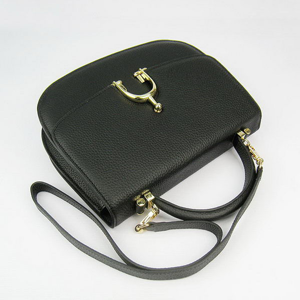 Hermes Stirrup Shoulder Bag Black Calfskin Gold