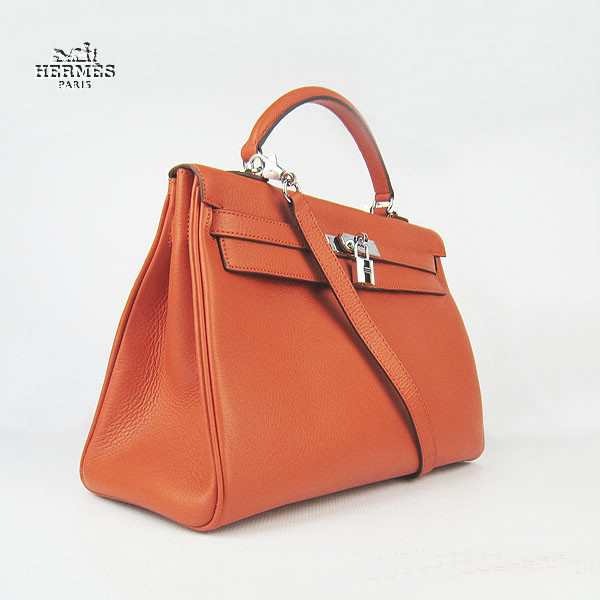 Hermes Kelly 35cm Togo Leather Bag Orange 6308 Silver Hardware