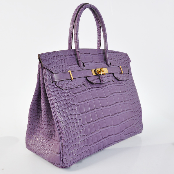 Hermes Birkin 35CM Crocodile stripes leather in Purple with Gold hardware