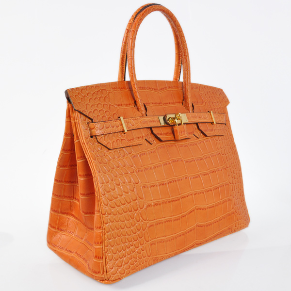 Hermes Birkin 35CM Crocodile stripes leather in Orange with Gold hardware