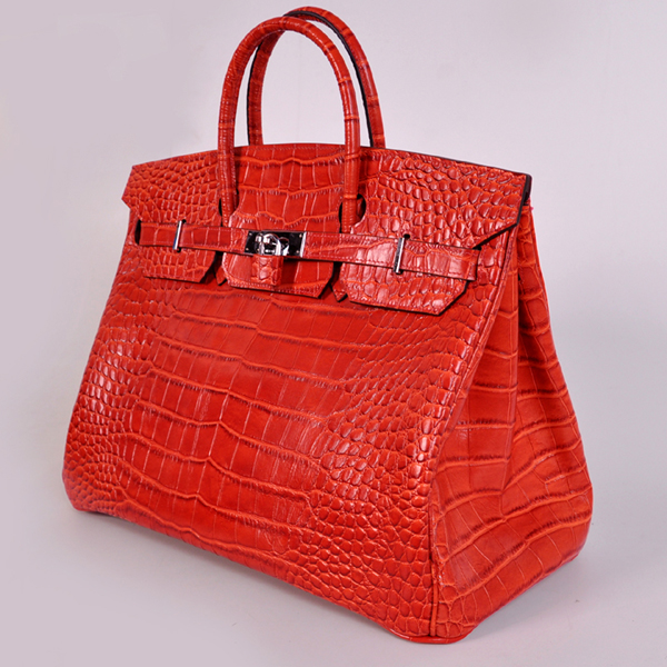 Hermes Birkin 40CM Crocodile stripes leather in Flame with Silver hardware