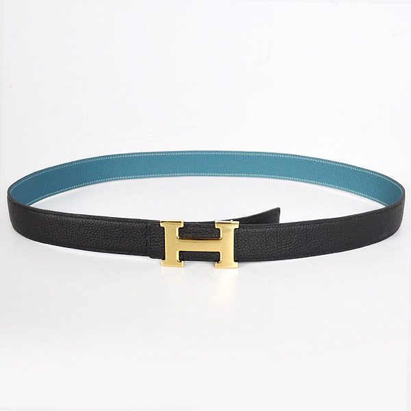 Hermes belt leather in Black/Medium Blue with H Gold Buckle