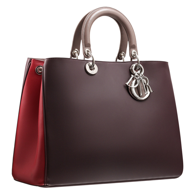 Smooth three-tone amethyst/pigeon grey/cerise leather 'Diorissimo' bag