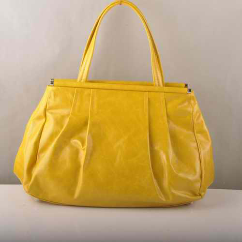 Miu Miu Tote Handbags Oil Wax Leather 8001 Yellow