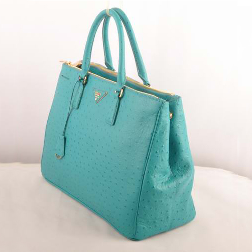 Prada Maxi Ostrich Leather Tote Bag Aquamarine