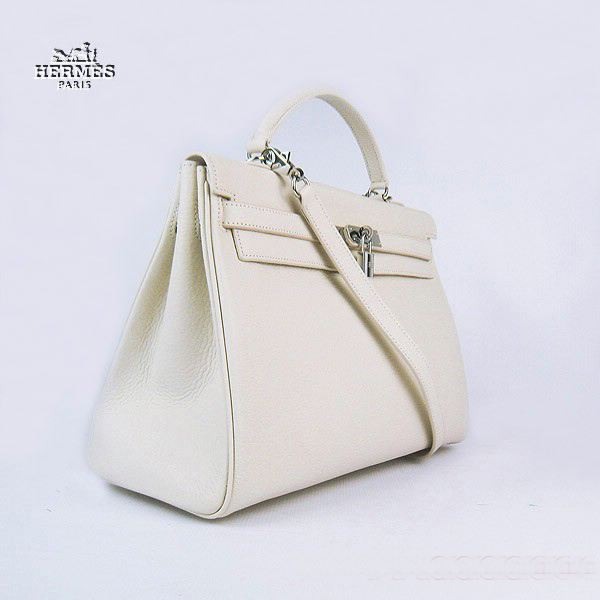 Hermes Kelly 35cm Togo Leather Bag Beige 6308 Silver Hardware