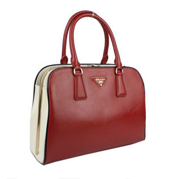 Prada Saffiano Leather Tote Bag 21267 Red&White