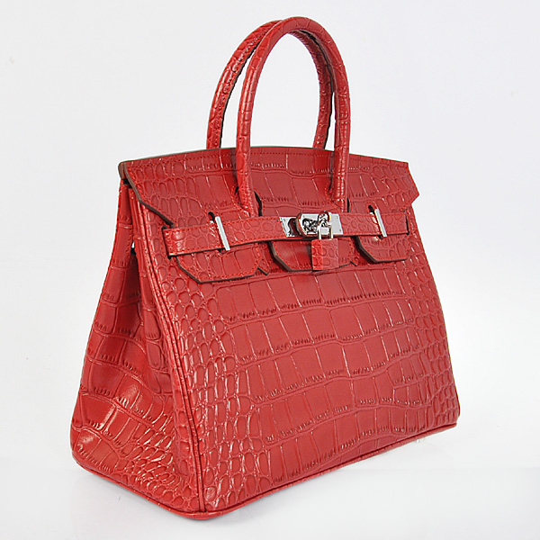 Hermes Birkin 30CM Crocodile stripes leather in Flame with Silver hardware