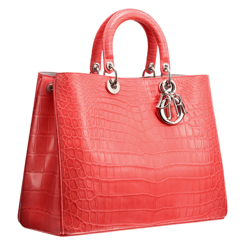 Matt light coral crocodile 'Diorissimo' bag