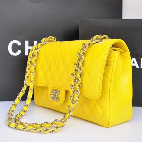 Chanel A1112 Flap Bag Original Caviar Leather Yellow