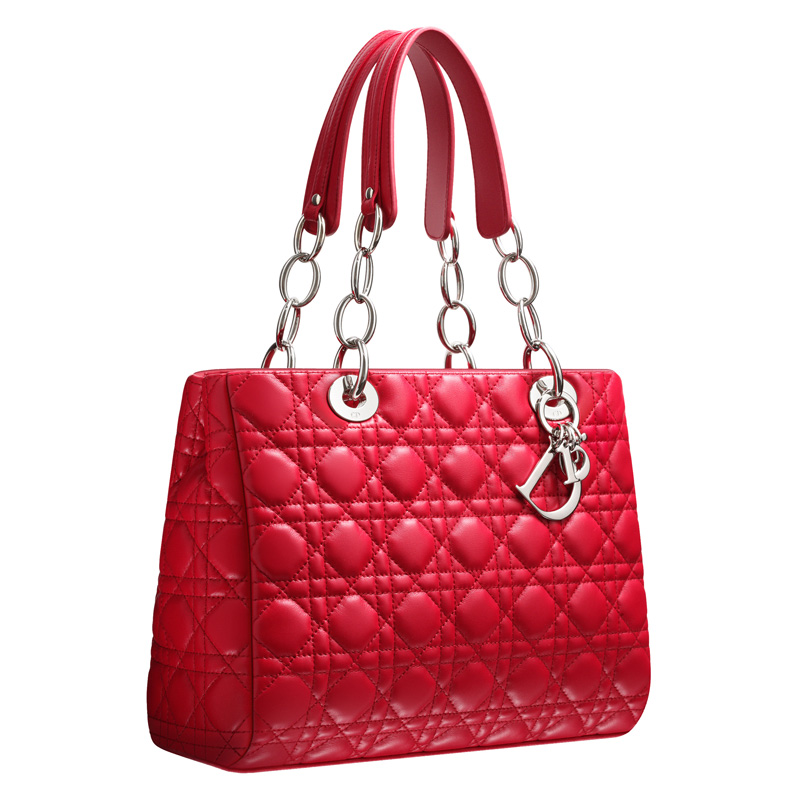 Large crimson red leather 'Dior Soft' shopping bag