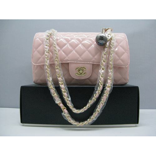 Chanel patent leather Pink Flap bag with Gold chain