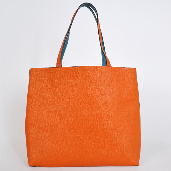 Hermes shopping bag clemence leather in Orange/Medium Blue