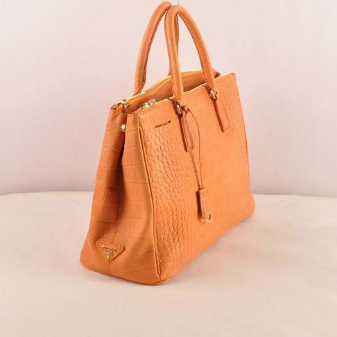 Prada Medium Croco Leather Tote Bag Orange