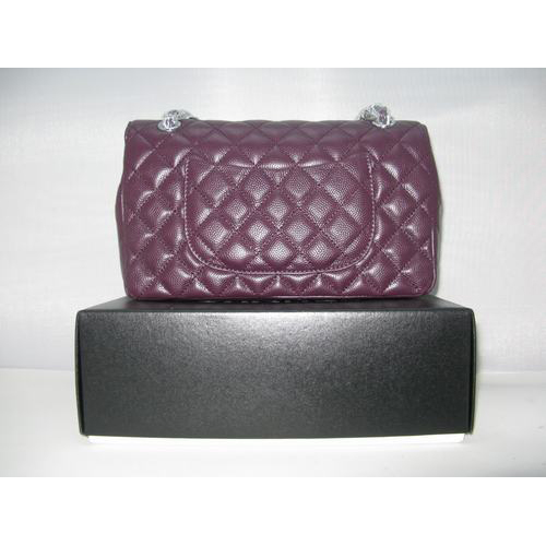 Chanel Caviar leather Purple Flap bag with Silver chain