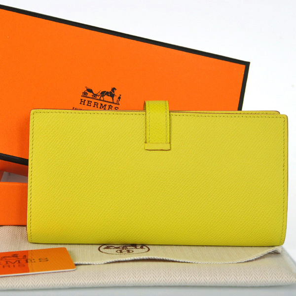 Hermes 2 flod original leather wallet in Lemon Yellow