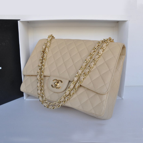 Classic Chanel Maxi Double Flaps Bag A36098 Apricot Original Caviar Leather Gold