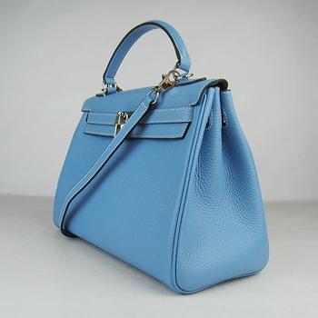 Hermes Kelly Handbags 32CM Light Blue(silver)