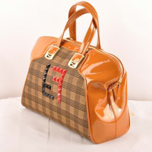 Fendi Chameleon Bag Patent Leather with Fabric F2537 Wheat