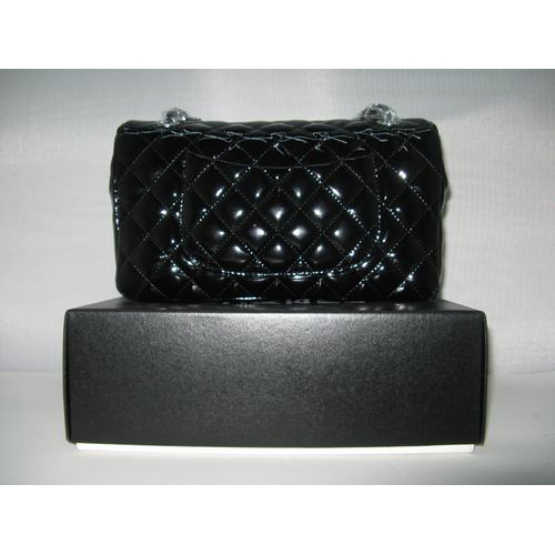 Chanel Patent leather Black Flap bag with Silver chain