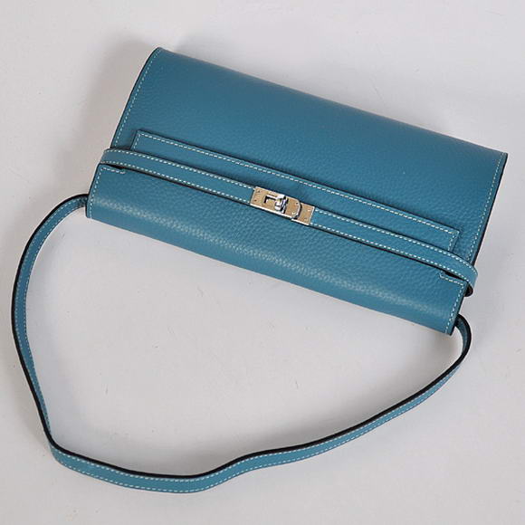 Hermes Kelly 26CM Shoulder Bag Clemence Blue