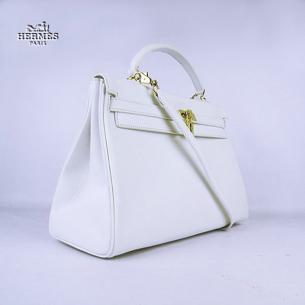 Hermes Kelly 35cm Togo Leather Bag White 6308 Gold Hardware