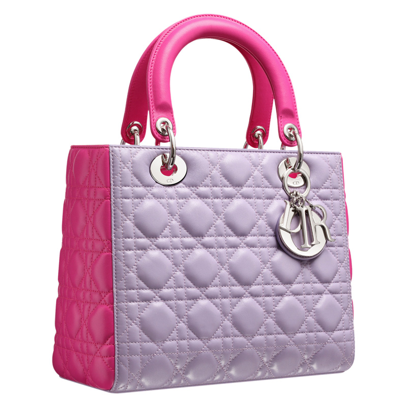 Two-tone lilac and sorbet pink leather 'Lady Dior' bag