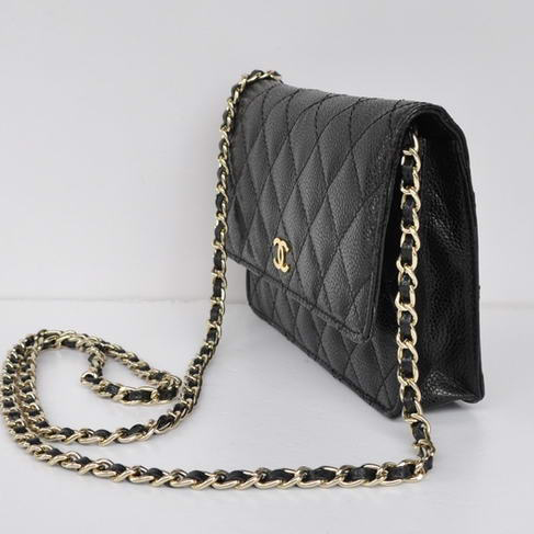 Chanel A33814 Black Grain Leather Flap Bag Gold