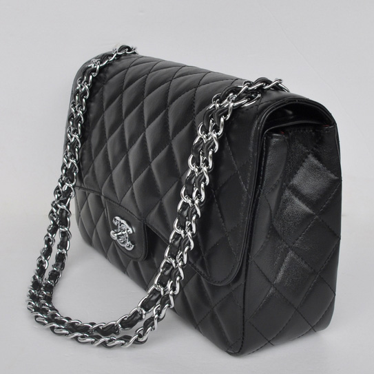 Chanel Jumbo Quilted Classic Cannage Patterns Flap Bag A58600 Black Silver