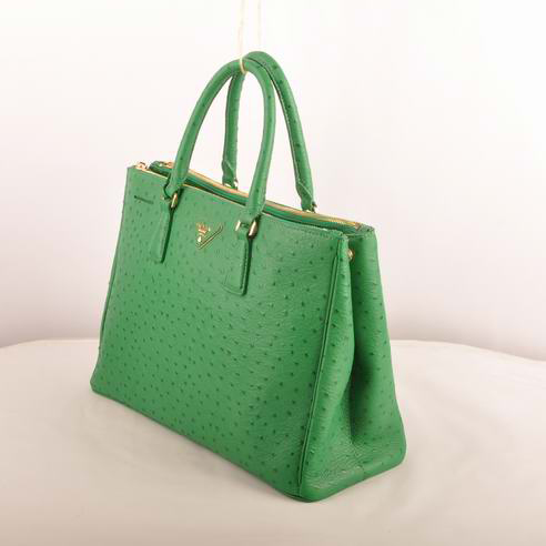 Prada Medium Ostrich Leather Tote Bag Green