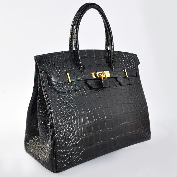 Hermes Birkin 35CM Black Crocodile stripes leather(Gold)