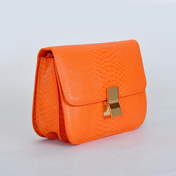 Hot Sell Celine Classic Box Small Flap Bag Snake Leather Orange