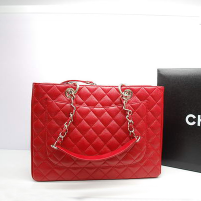 Chanel GST Caviar Leather Coco Bag A36092 Red Silver