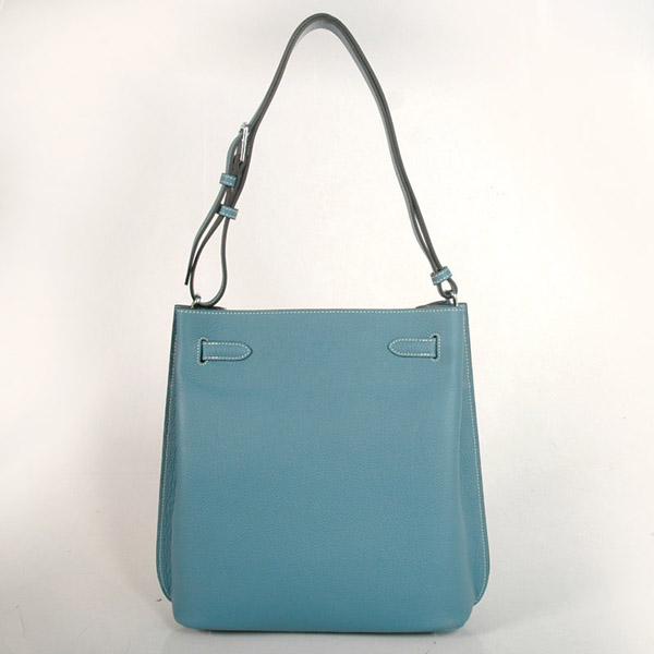 Hermes Sokelly Medium clemence leather in Medium Blue with Silver hardware