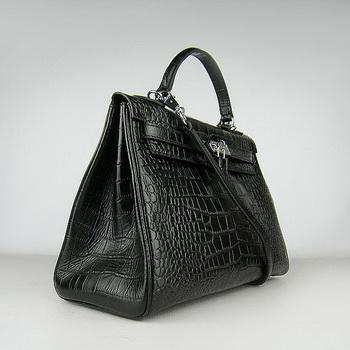 Hermes 32CM Black Crocodile Stripe(silver)