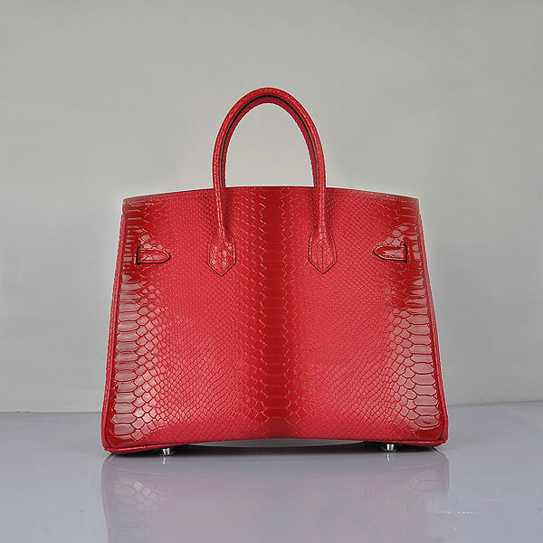 Hermes Birkin 35CM Red Snake Leather Tote Bag Silver