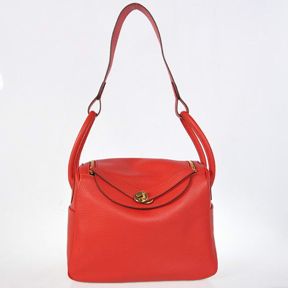 Hermes Lindy 30CM Havanne Handbags 1057 Red Leather Golden Hardware