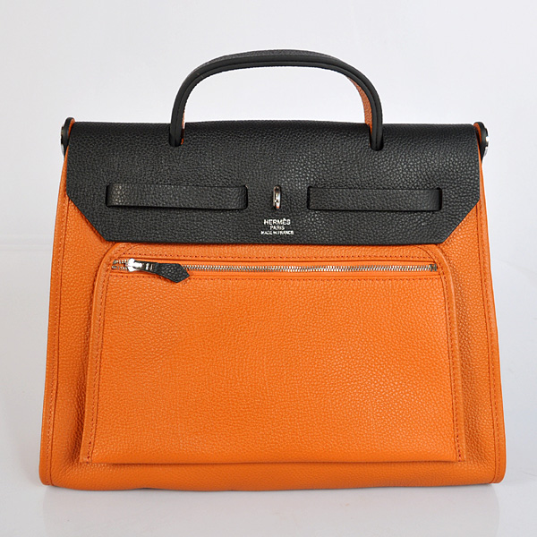 2012 New Hermes HerBag 31CM Togo leather Bag 9051 Black/Orange