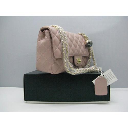 Chanel lambskin leather Pink Flap bag with Gold chain