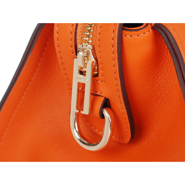 2012 Hermes New Leather Medium Shoulder Bag 0322 Orange with gold metal