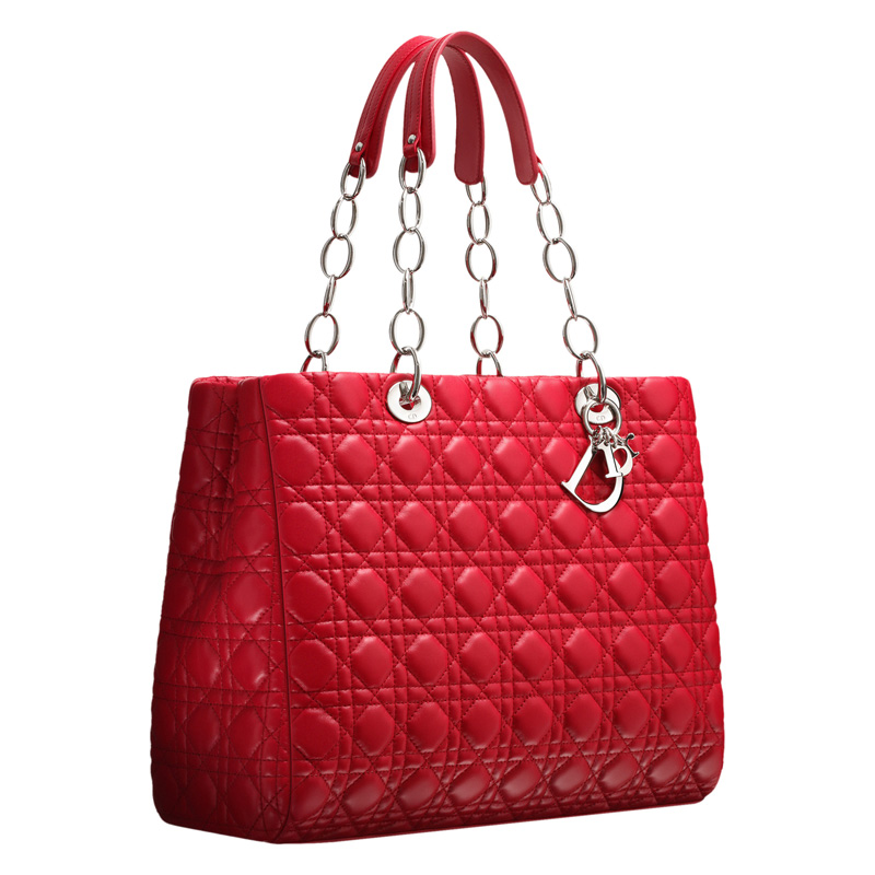 Large crimson red leather 'Dior Soft' shopping bag