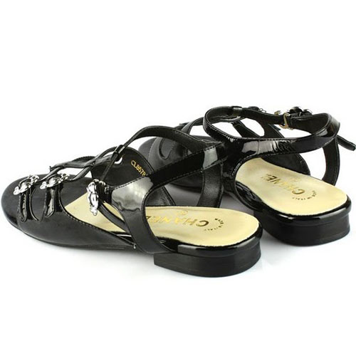 Chanel Black Patent Leather Flat Sandal