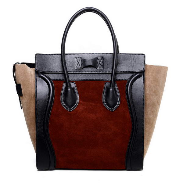 Celine Luggage Mini Boston Bag Original Suede Leather Wine