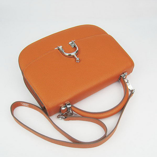 Hermes Stirrup Shoulder Bag Orange Calfskin Silver